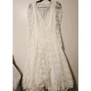 Vtg HW Collections 80's Ivory Lace Drop Waist Bridal 9 10 Long Tull Long Sleeve